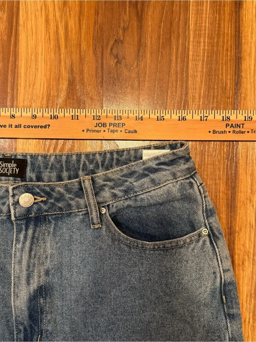 Simple Society Patchwork Distressed Women’s Jeans - Blue Denim, Size 13/31